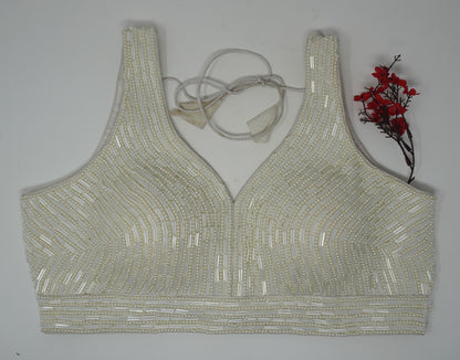 Designer Blouse, White color, heavy Beaded, Ready to wear, Best seller, Indian Bridal Saree Blouse, Christmas, latest design for women