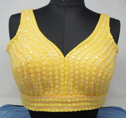 Designer Blouse, Pale Yellow color, heavy Beaded, Ready to wear, Best seller, Indian Bridal Saree Blouse, Christmas, latest design for women