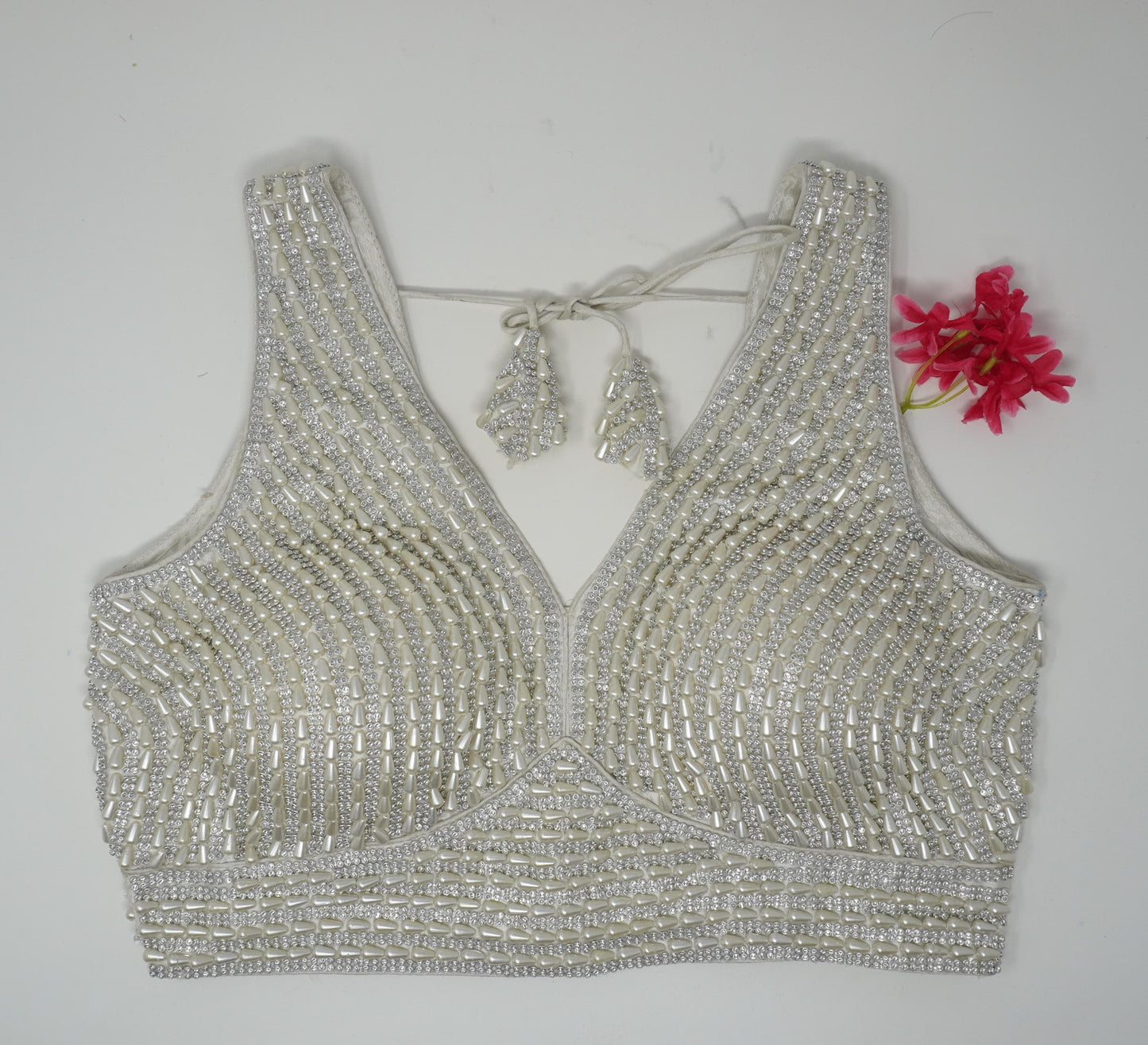 Designer Blouse, Silver White color, heavy Beaded, Ready to wear, Best seller,Indian Bridal Saree Blouse, Christmas, latest design for women