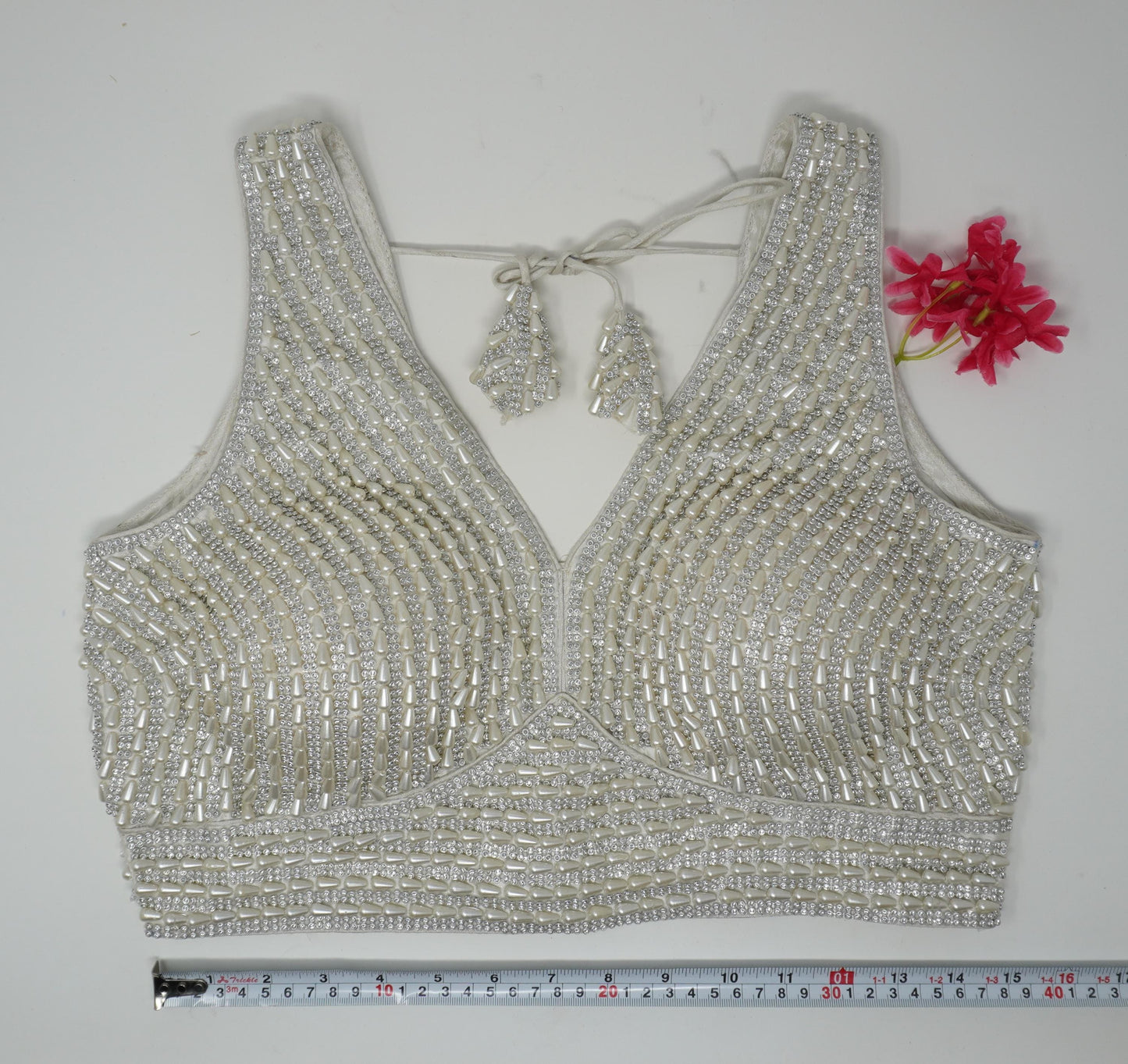 Designer Blouse, Silver White color, heavy Beaded, Ready to wear, Best seller,Indian Bridal Saree Blouse, Christmas, latest design for women