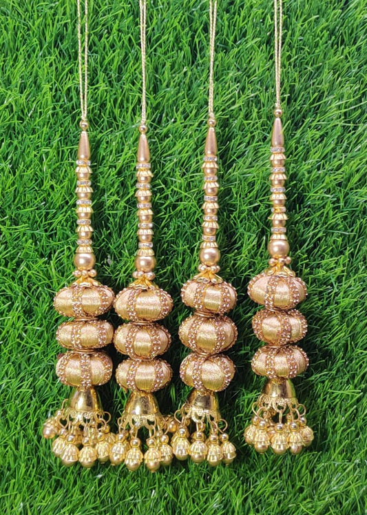 Gold Indian Beaded Tassel for Saree Blouse Lehenga Embellished HandBags Dupatta Decorative dress Latkan for Women 1 Pair
