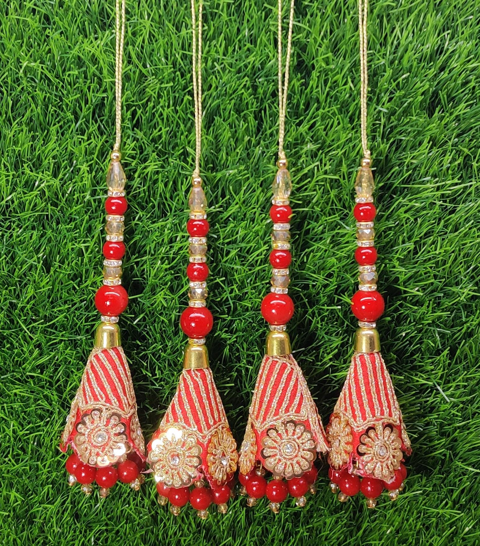 Gold/ Maroon/ Red Indian Beaded Tassel for Saree Blouse Lehenga Embellished HandBags Dupatta Decorative dress Latkan for Women 1 Pair