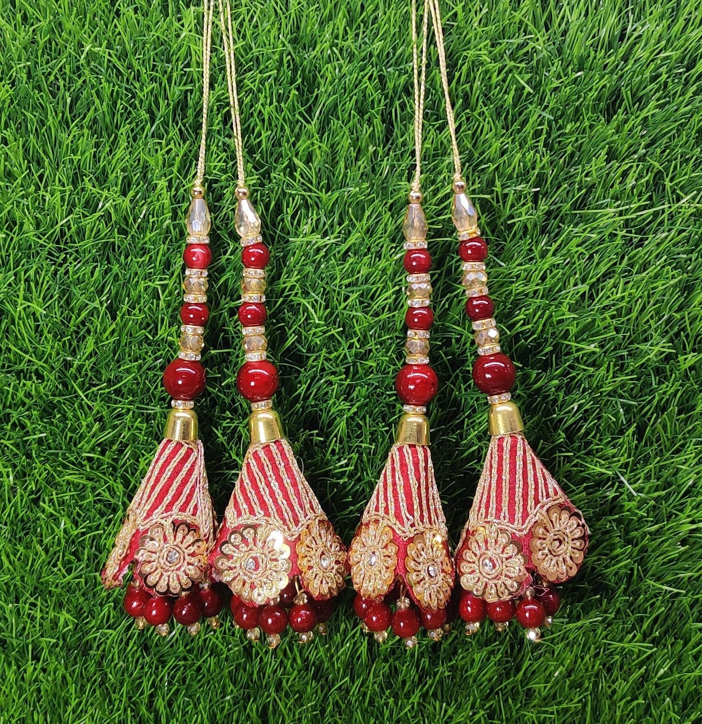 Gold/ Maroon/ Red Indian Beaded Tassel for Saree Blouse Lehenga Embellished HandBags Dupatta Decorative dress Latkan for Women 1 Pair