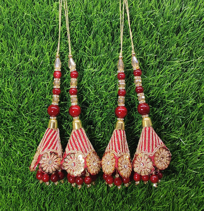 Gold/ Maroon/ Red Indian Beaded Tassel for Saree Blouse Lehenga Embellished HandBags Dupatta Decorative dress Latkan for Women 1 Pair