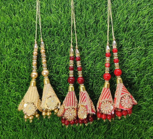 Gold/ Maroon/ Red Indian Beaded Tassel for Saree Blouse Lehenga Embellished HandBags Dupatta Decorative dress Latkan for Women 1 Pair