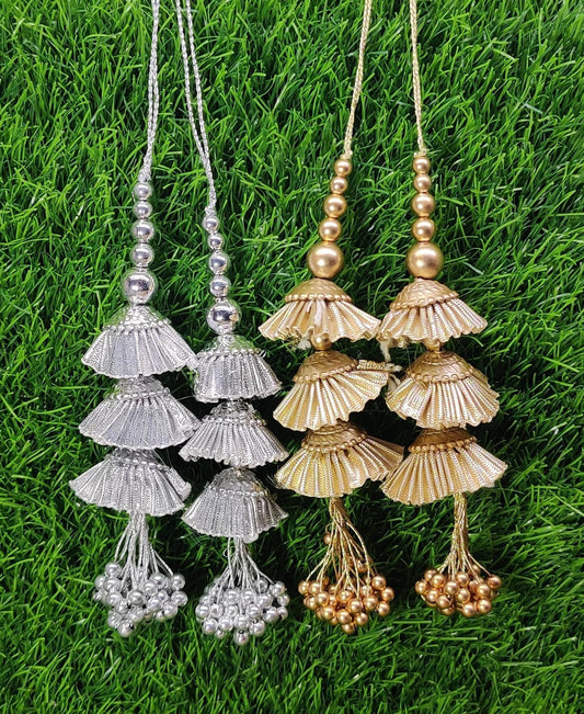 Silver/ Gold Indian Beaded Tassel for Saree Blouse Lehenga Embellished HandBags Dupatta Decorative dress Latkan for Women 1 Pair