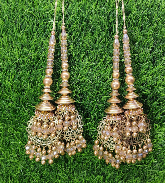 Gold Indian Beaded Tassel for Saree Blouse Lehenga Embellished HandBags Dupatta Decorative dress Latkan for Women 1 Pair