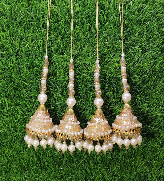 Gold Indian Beaded Tassel for Saree Blouse Lehenga Embellished HandBags Dupatta Decorative dress Latkan for Women 1 Pair