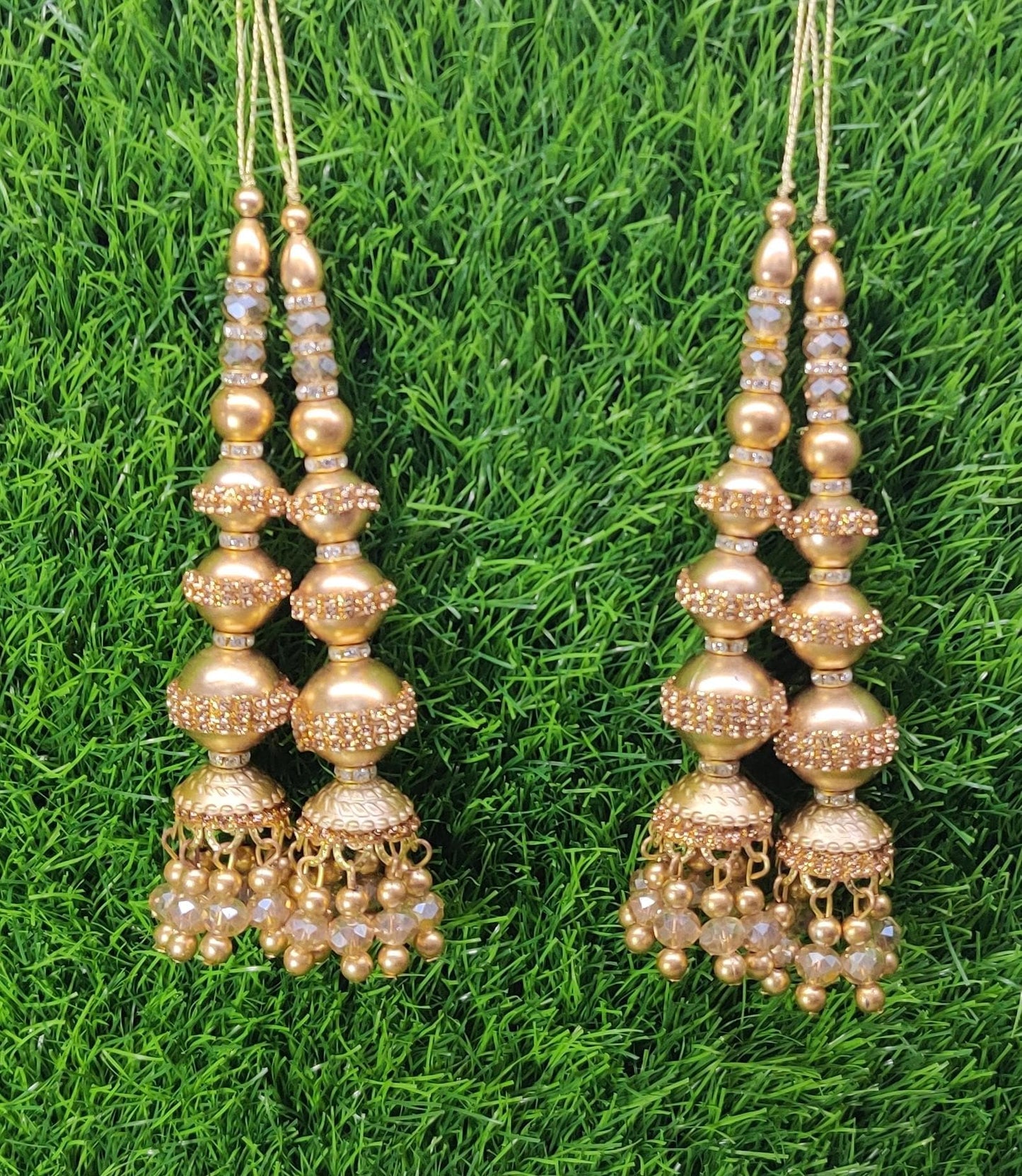 Gold Indian Beaded Tassel for Saree Blouse Lehenga Embellished HandBags Dupatta Decorative dress Latkan for Women 1 Pair
