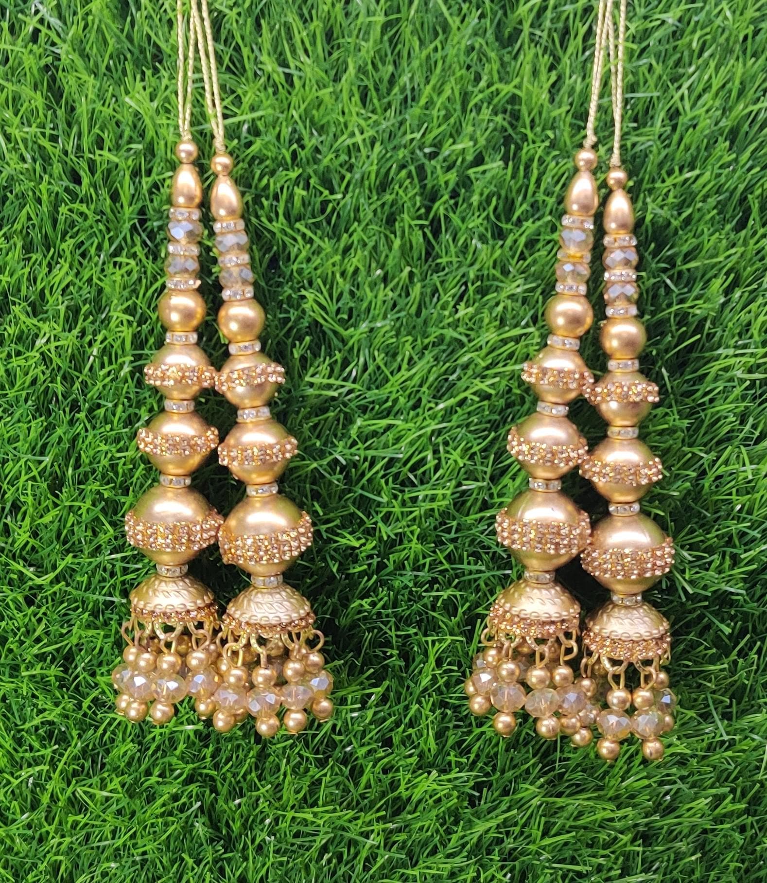 Gold Indian Beaded Tassel for Saree Blouse Lehenga Embellished HandBags Dupatta Decorative dress Latkan for Women 1 Pair