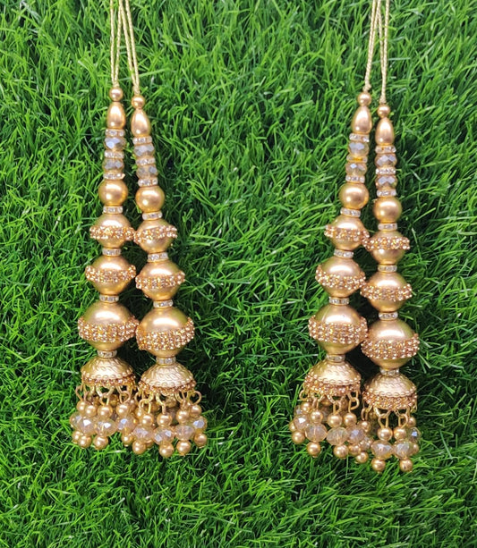 Gold Indian Beaded Tassel for Saree Blouse Lehenga Embellished HandBags Dupatta Decorative dress Latkan for Women 1 Pair
