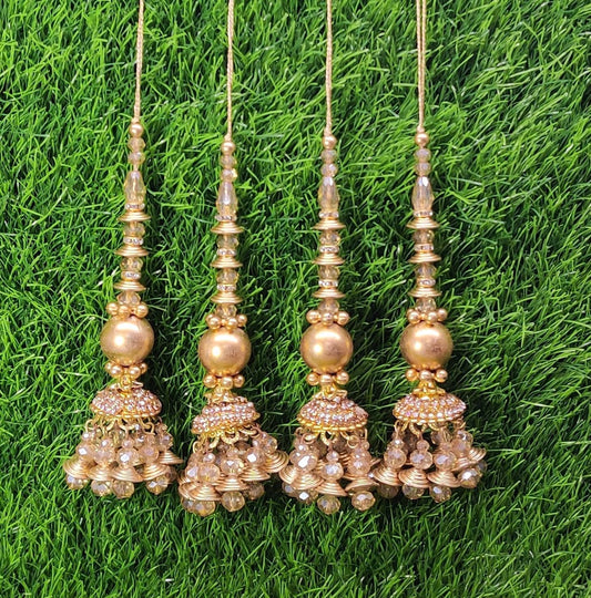 Gold Indian Beaded Tassel for Saree Blouse Lehenga Embellished HandBags Dupatta Decorative dress Latkan for Women 1 Pair