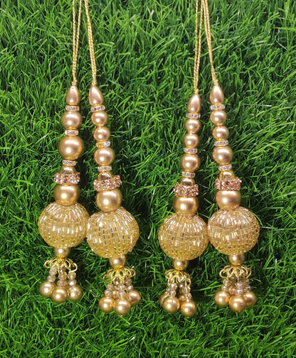Gold/ Silver Indian Beaded Tassel for Saree Blouse Lehenga Embellished HandBags Dupatta Decorative dress Latkan for Women 1 Pair