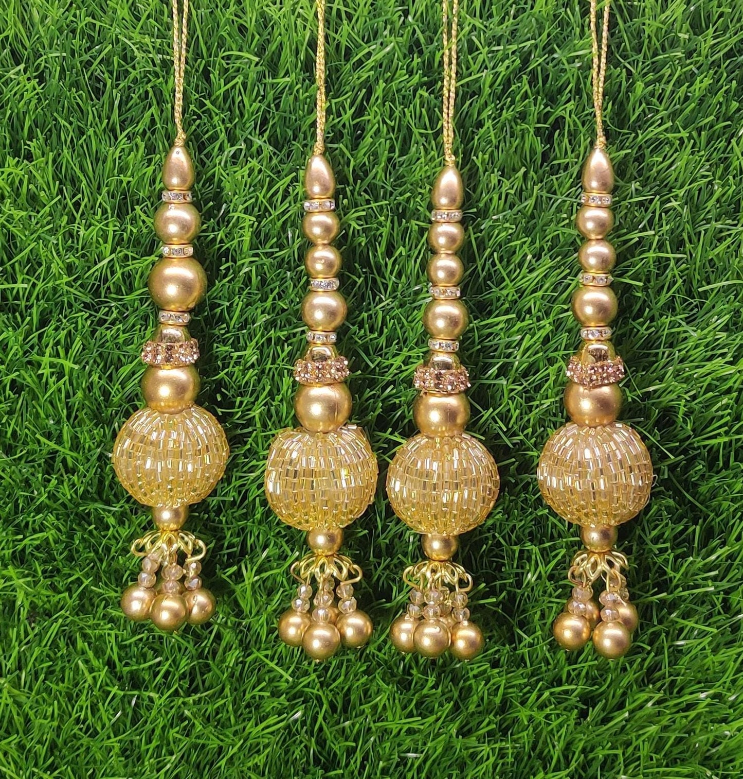 Gold/ Silver Indian Beaded Tassel for Saree Blouse Lehenga Embellished HandBags Dupatta Decorative dress Latkan for Women 1 Pair