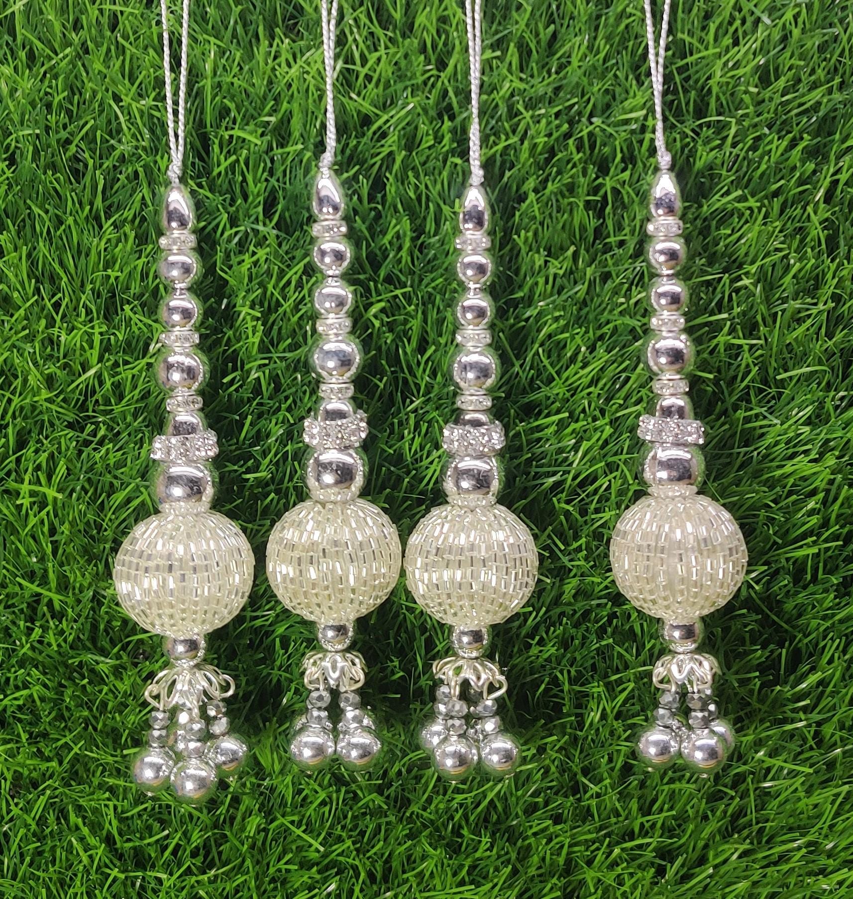 Gold/ Silver Indian Beaded Tassel for Saree Blouse Lehenga Embellished HandBags Dupatta Decorative dress Latkan for Women 1 Pair