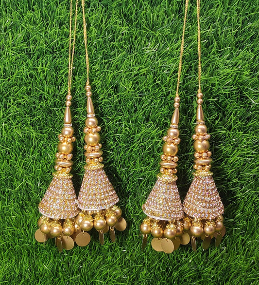 Gold Indian Beaded Tassel for Saree Blouse Lehenga Embellished HandBags Dupatta Decorative dress Latkan for Women 1 Pair