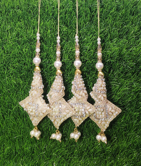 Off White Indian Beaded Cushioned Tassel for Saree Blouse Lehenga Embellished HandBags Dupatta Decorative dress Latkan for Women 1 Pair