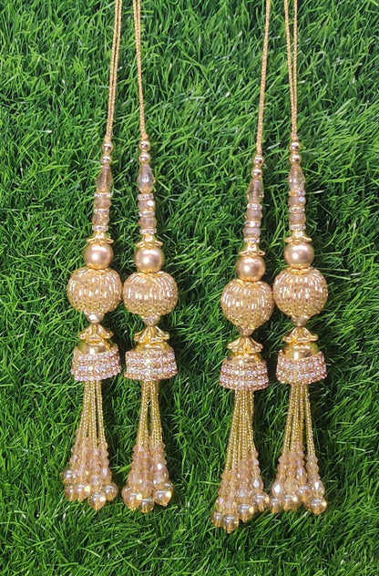Gold Indian Beaded Tassel for Saree Blouse Lehenga Embellished HandBags Dupatta Decorative dress Latkan for Women 1 Pair