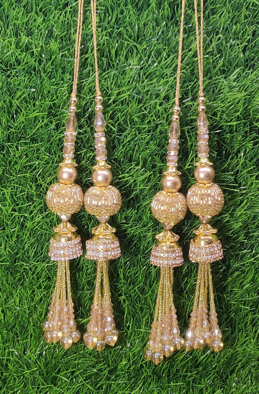 Gold Indian Beaded Tassel for Saree Blouse Lehenga Embellished HandBags Dupatta Decorative dress Latkan for Women 1 Pair