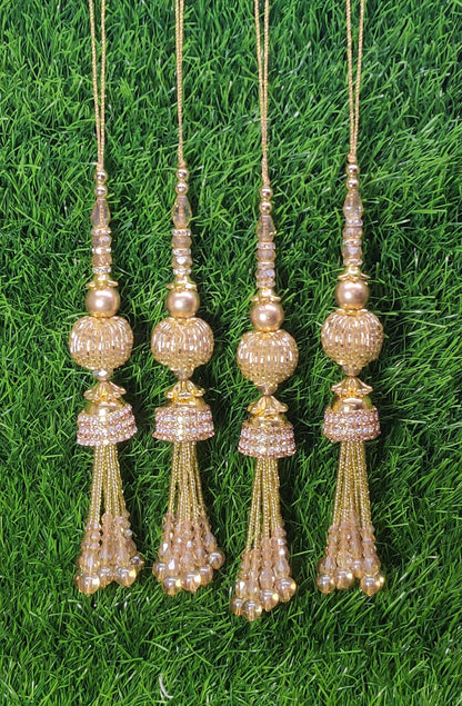 Gold Indian Beaded Tassel for Saree Blouse Lehenga Embellished HandBags Dupatta Decorative dress Latkan for Women 1 Pair