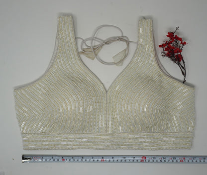 Designer Blouse, White color, heavy Beaded, Ready to wear, Best seller, Indian Bridal Saree Blouse, Christmas, latest design for women