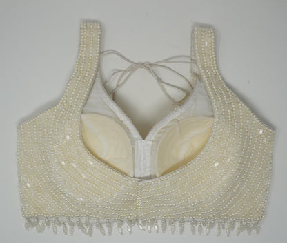 Designer Blouse, White color, heavy Beaded, Ready to wear, Best seller, Indian Bridal Saree Blouse, Christmas, latest design for women