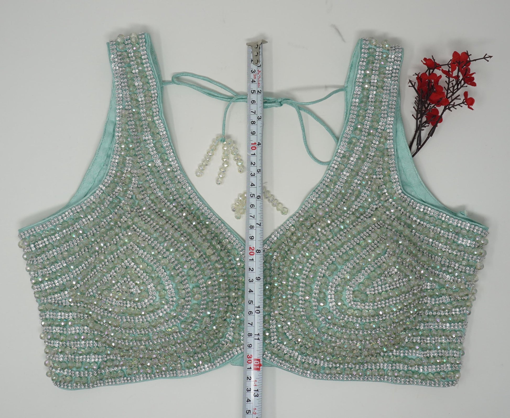 Designer Blouse, Cyan Green color, Crystal Beaded, Ready to wear, Best seller,Indian Bridal Saree Blouse, Christmas, latest design for women