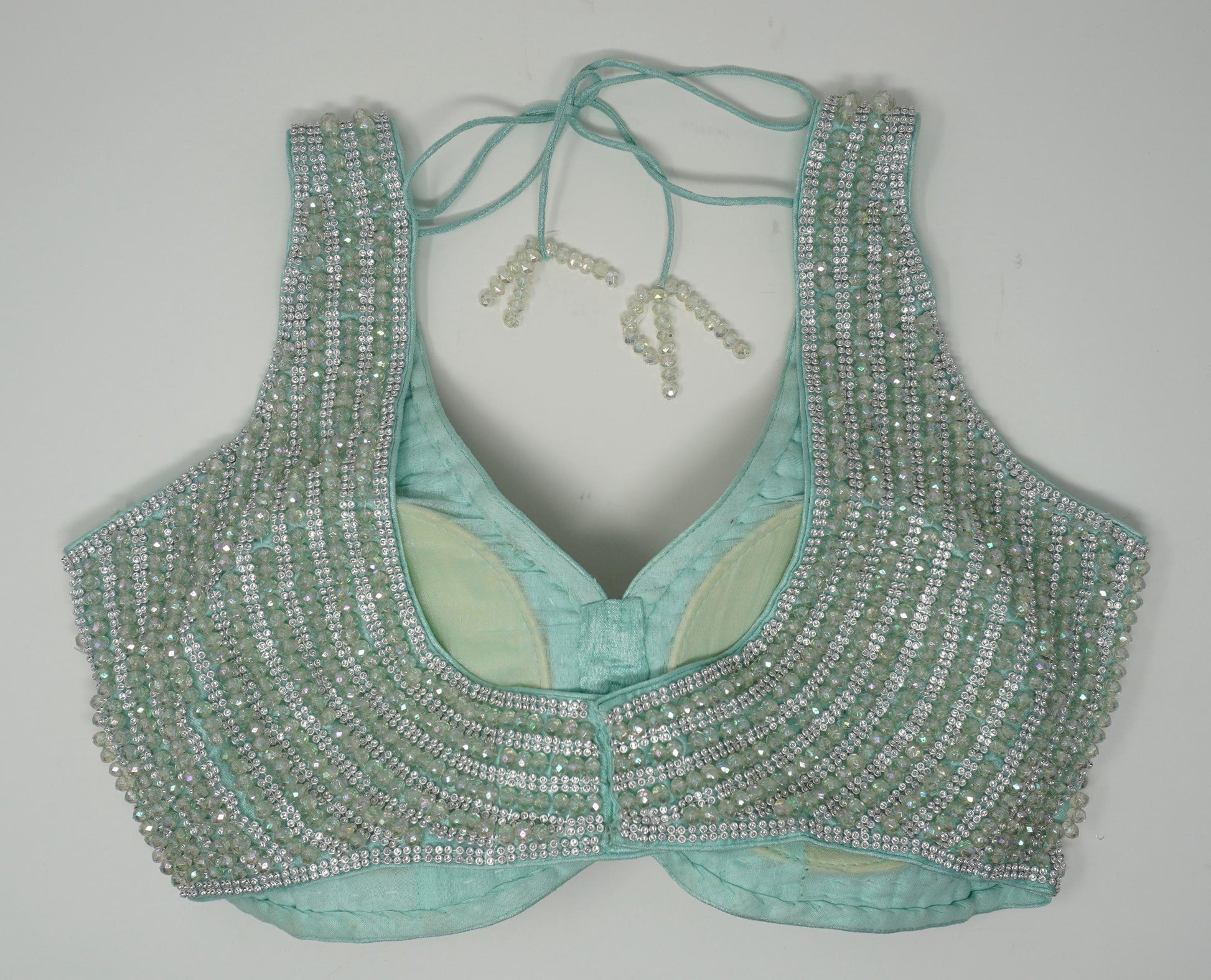 Designer Blouse, Cyan Green color, Crystal Beaded, Ready to wear, Best seller,Indian Bridal Saree Blouse, Christmas, latest design for women