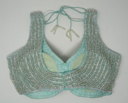 Designer Blouse, Cyan Green color, Crystal Beaded, Ready to wear, Best seller,Indian Bridal Saree Blouse, Christmas, latest design for women