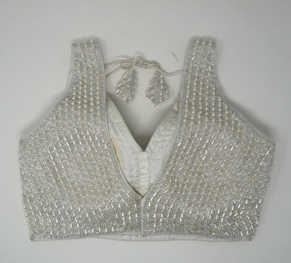 Designer Blouse, Silver White color, heavy Beaded, Ready to wear, Best seller,Indian Bridal Saree Blouse, Christmas, latest design for women
