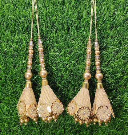 Gold/ Maroon/ Red Indian Beaded Tassel for Saree Blouse Lehenga Embellished HandBags Dupatta Decorative dress Latkan for Women 1 Pair