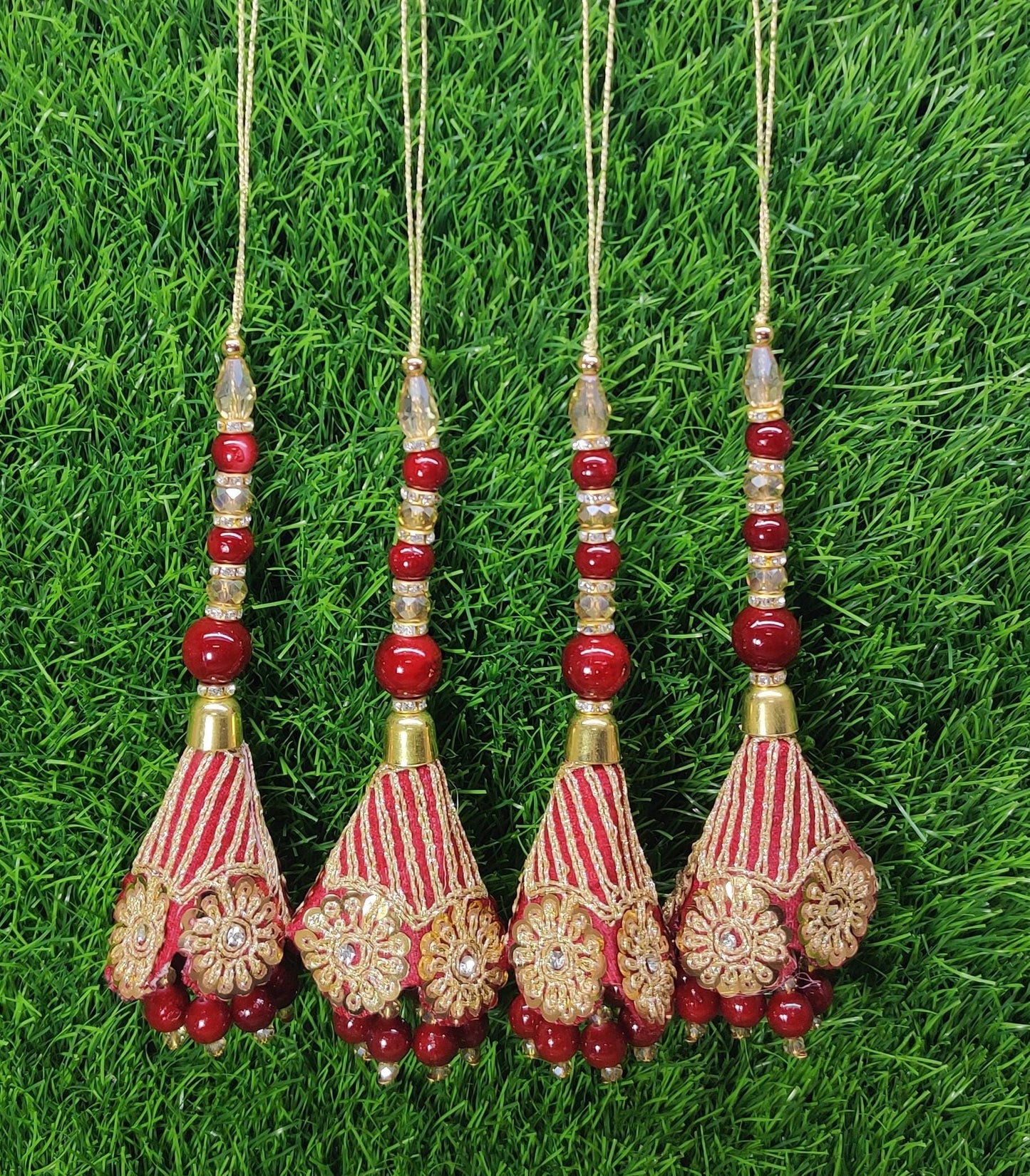 Gold/ Maroon/ Red Indian Beaded Tassel for Saree Blouse Lehenga Embellished HandBags Dupatta Decorative dress Latkan for Women 1 Pair