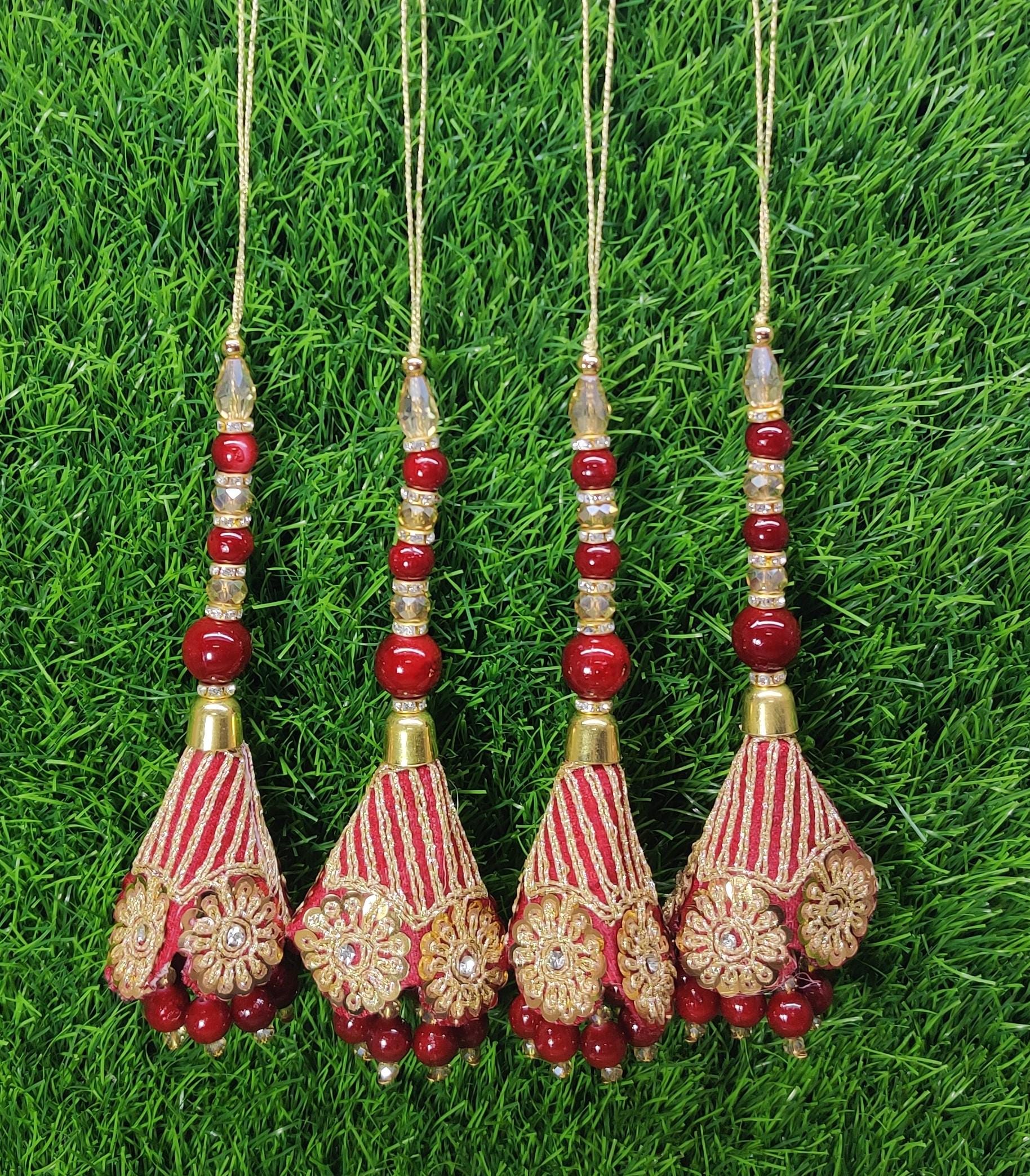 Gold/ Maroon/ Red Indian Beaded Tassel for Saree Blouse Lehenga Embellished HandBags Dupatta Decorative dress Latkan for Women 1 Pair