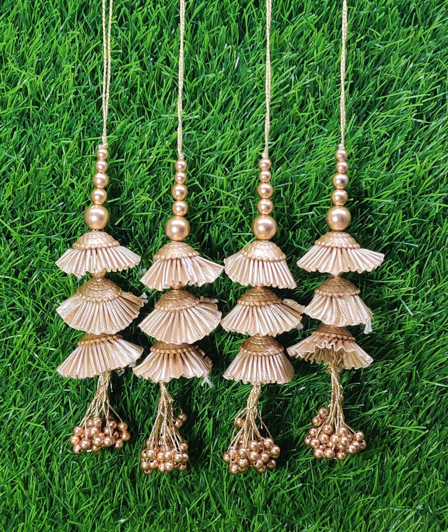 Silver/ Gold Indian Beaded Tassel for Saree Blouse Lehenga Embellished HandBags Dupatta Decorative dress Latkan for Women 1 Pair