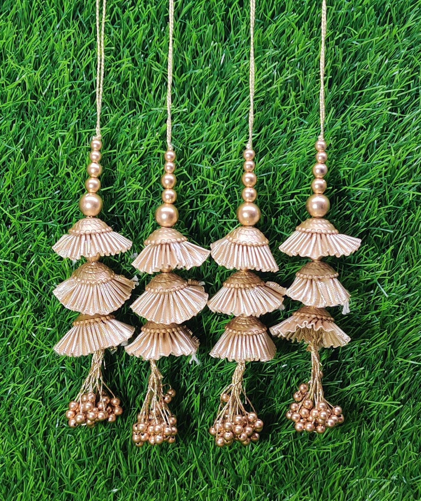 Silver/ Gold Indian Beaded Tassel for Saree Blouse Lehenga Embellished HandBags Dupatta Decorative dress Latkan for Women 1 Pair