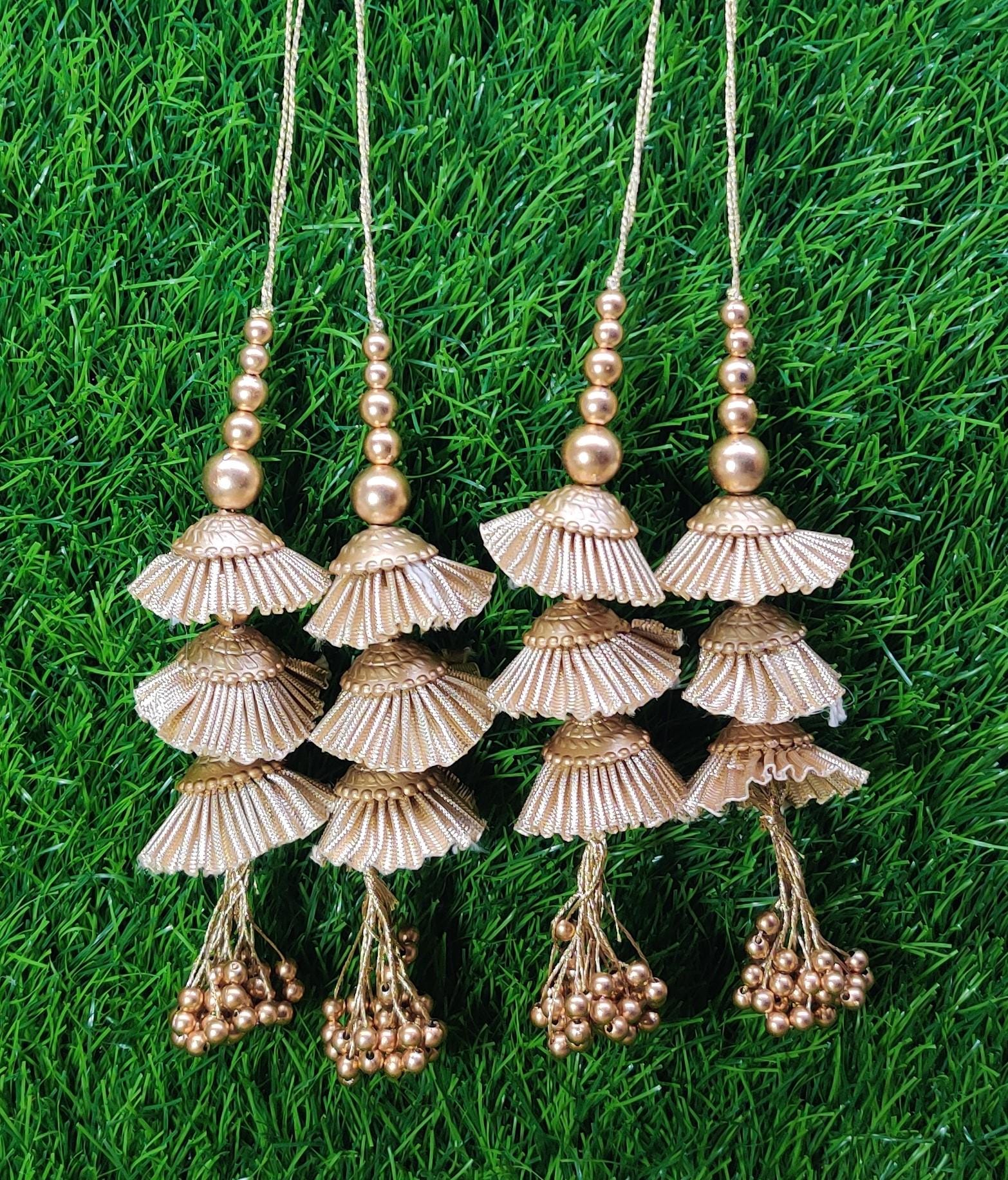 Silver/ Gold Indian Beaded Tassel for Saree Blouse Lehenga Embellished HandBags Dupatta Decorative dress Latkan for Women 1 Pair