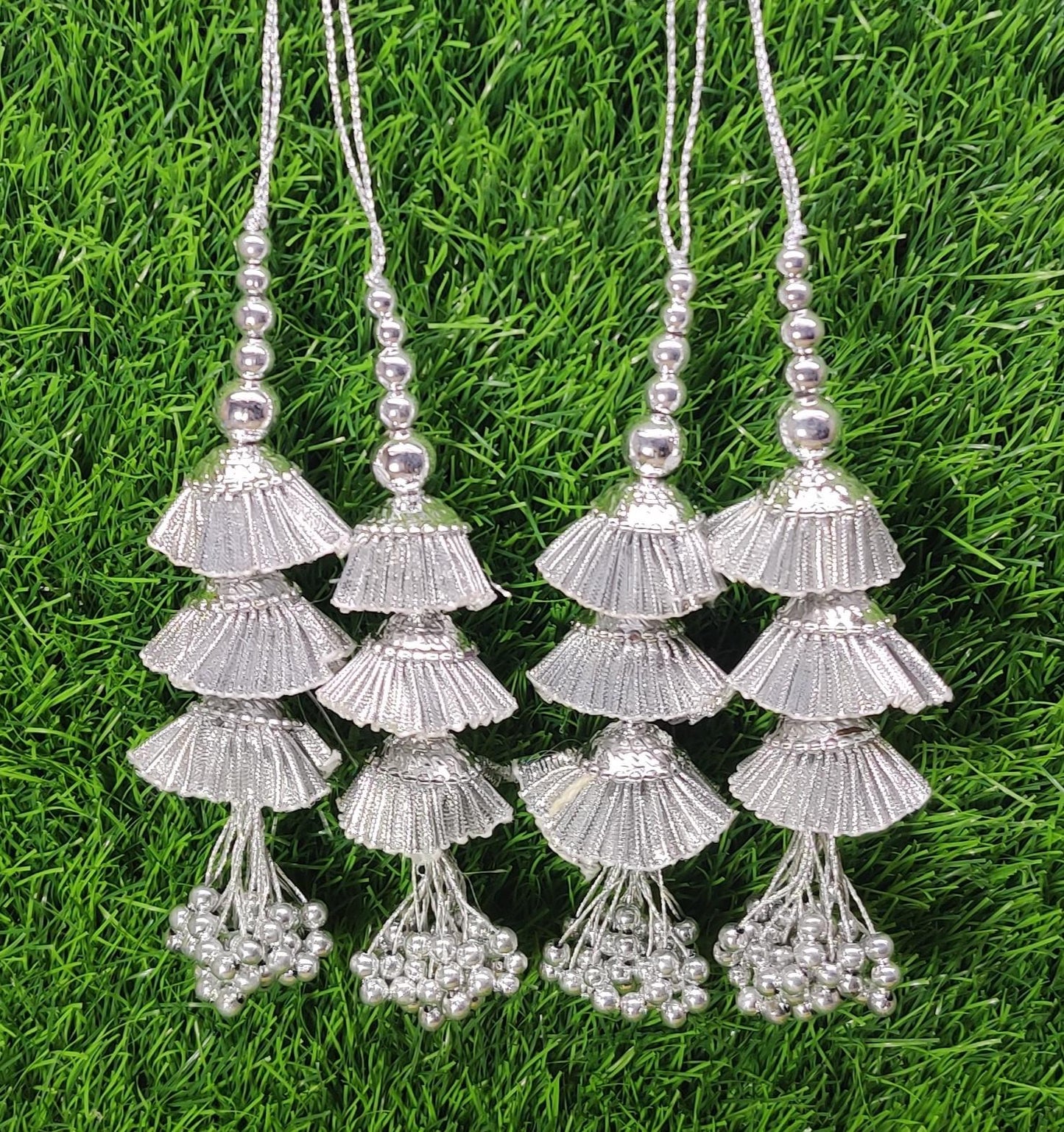 Silver/ Gold Indian Beaded Tassel for Saree Blouse Lehenga Embellished HandBags Dupatta Decorative dress Latkan for Women 1 Pair