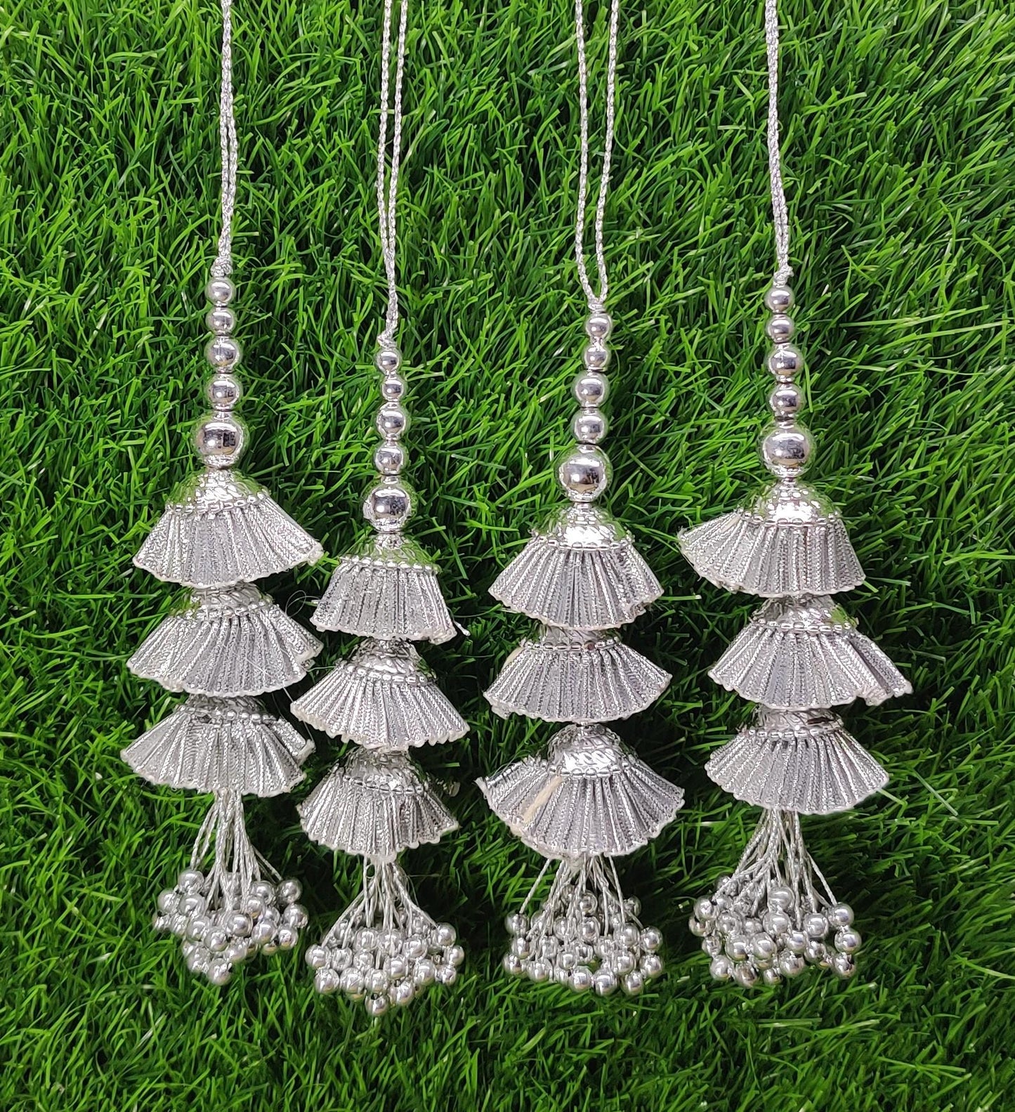 Silver/ Gold Indian Beaded Tassel for Saree Blouse Lehenga Embellished HandBags Dupatta Decorative dress Latkan for Women 1 Pair
