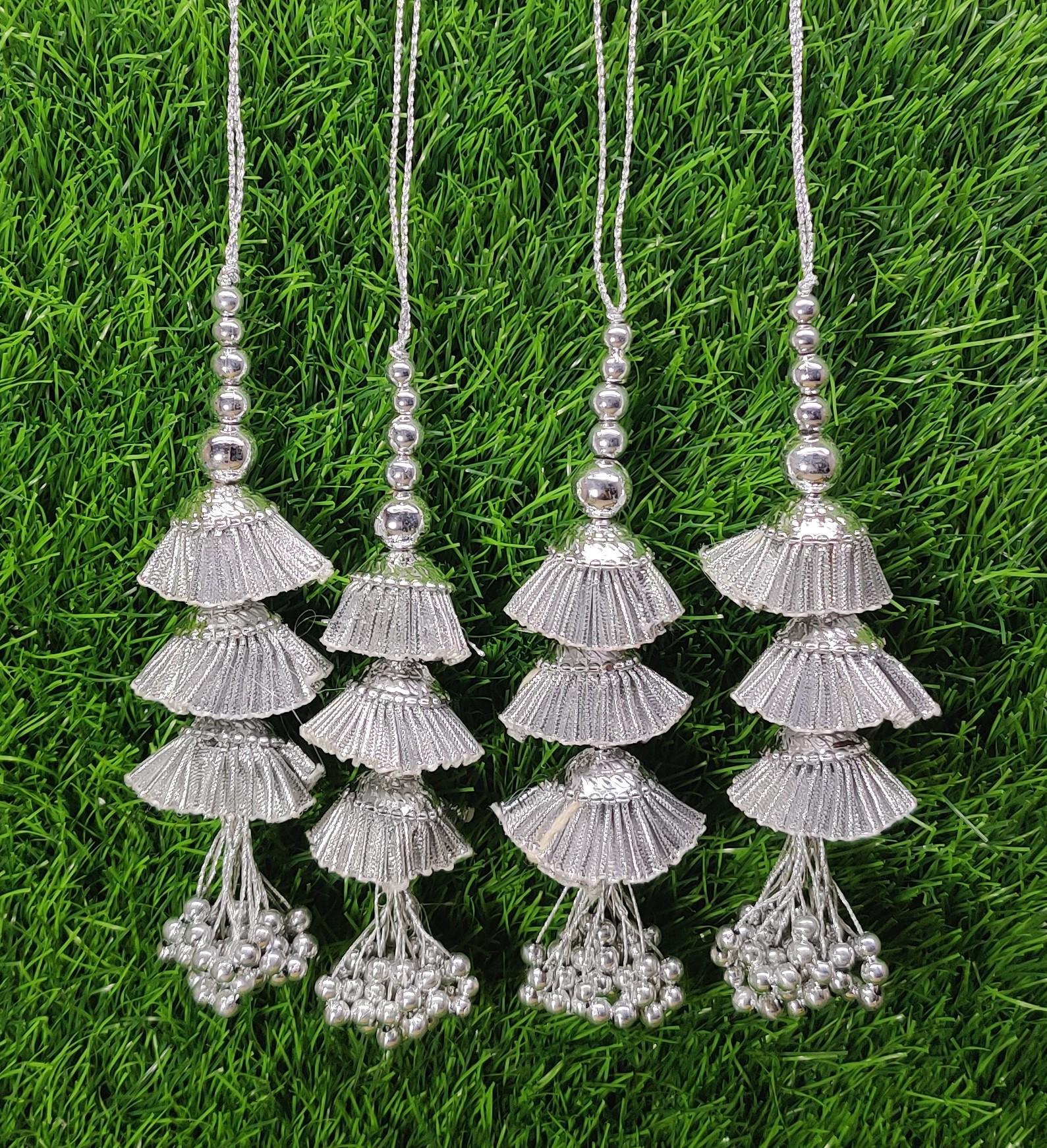 Silver/ Gold Indian Beaded Tassel for Saree Blouse Lehenga Embellished HandBags Dupatta Decorative dress Latkan for Women 1 Pair
