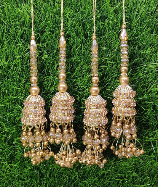 Gold Indian Beaded Tassel for Saree Blouse Lehenga Embellished HandBags Dupatta Decorative dress Latkan for Women 1 Pair