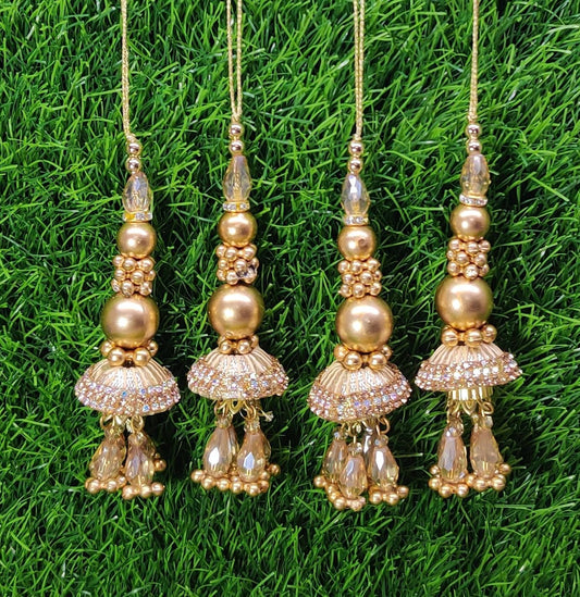 Gold Indian Beaded Tassel for Saree Blouse Lehenga Embellished HandBags Dupatta Decorative dress Latkan for Women 1 Pair