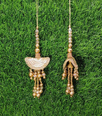Gold Indian Beaded Tassel for Saree Blouse Lehenga Embellished HandBags Dupatta Decorative dress Latkan for Women 1 Pair