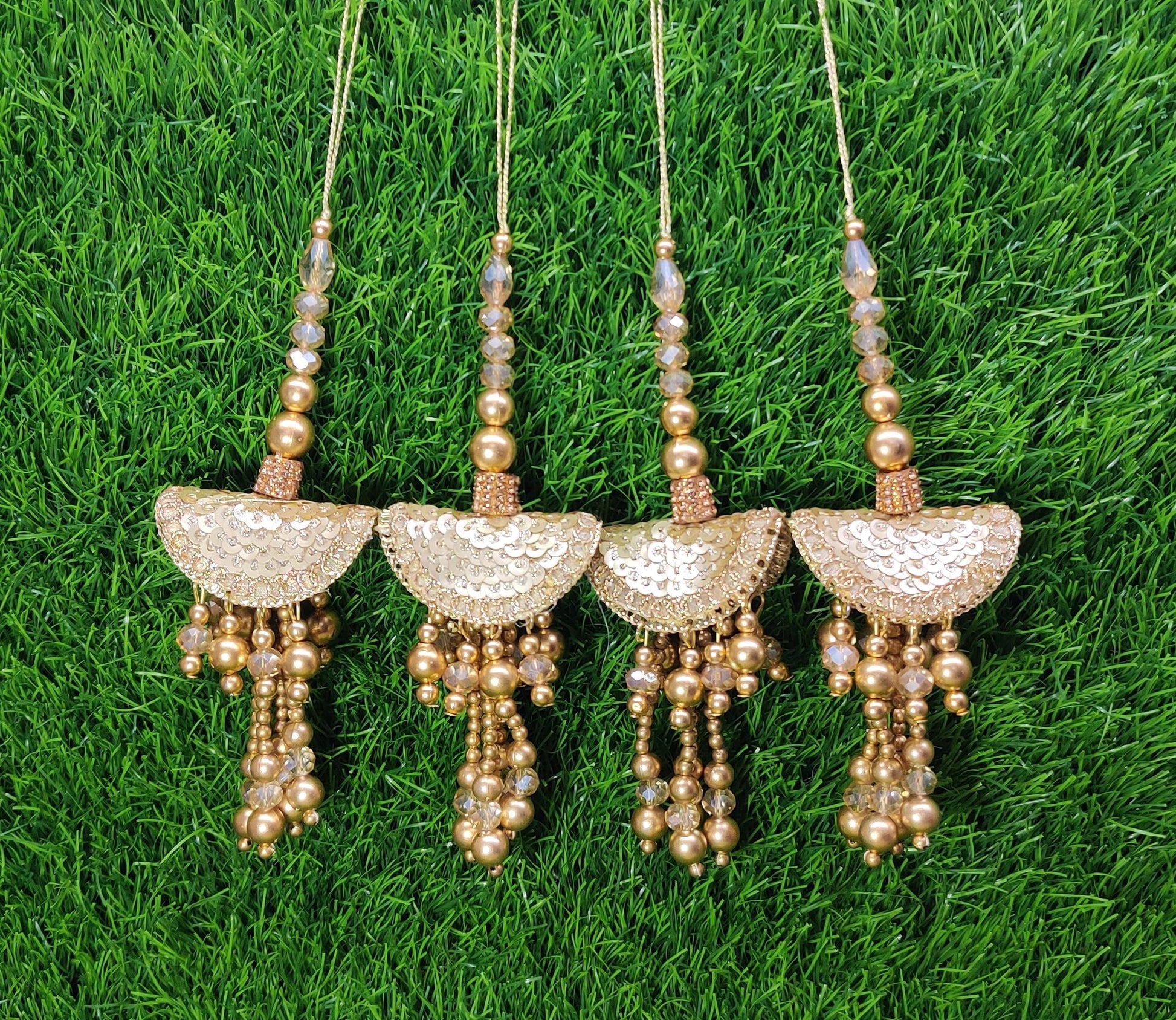 Gold Indian Beaded Tassel for Saree Blouse Lehenga Embellished HandBags Dupatta Decorative dress Latkan for Women 1 Pair