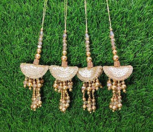 Gold Indian Beaded Tassel for Saree Blouse Lehenga Embellished HandBags Dupatta Decorative dress Latkan for Women 1 Pair