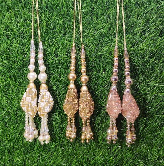 Golden White/ Golden/ Rose Gold Indian Beaded Tassel for Saree Blouse Lehenga Embellished HandBags Dupatta dress Latkan for Women 1 Pair