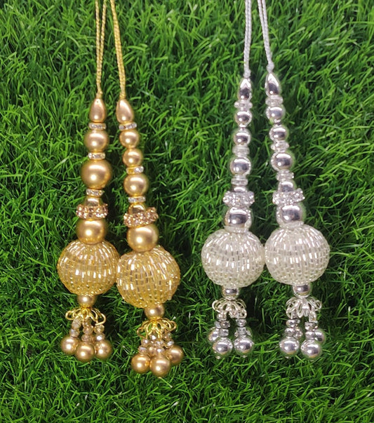 Gold/ Silver Indian Beaded Tassel for Saree Blouse Lehenga Embellished HandBags Dupatta Decorative dress Latkan for Women 1 Pair