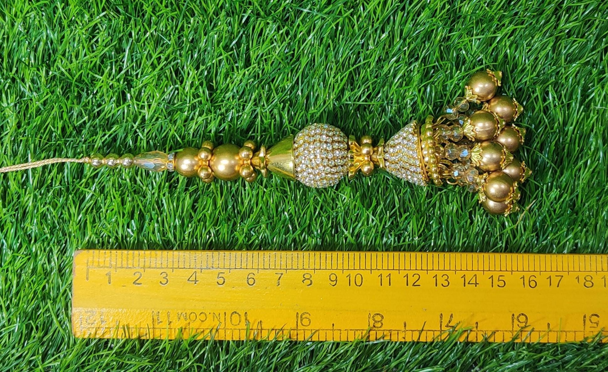 Gold Indian Beaded Tassel for Saree Blouse Lehenga Embellished HandBags Dupatta Decorative dress Latkan for Women 1 Pair