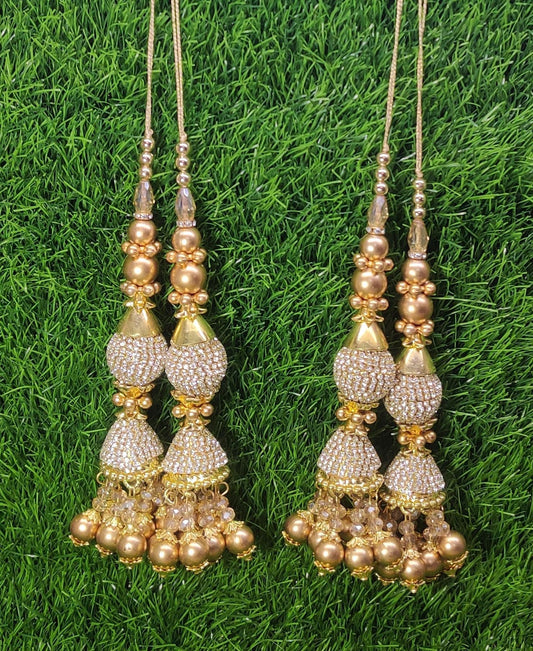 Gold Indian Beaded Tassel for Saree Blouse Lehenga Embellished HandBags Dupatta Decorative dress Latkan for Women 1 Pair
