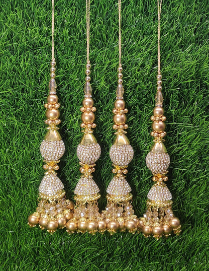 Gold Indian Beaded Tassel for Saree Blouse Lehenga Embellished HandBags Dupatta Decorative dress Latkan for Women 1 Pair