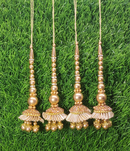 Gold Indian Beaded Tassel for Saree Blouse Lehenga Embellished HandBags Dupatta Decorative dress Latkan for Women 1 Pair